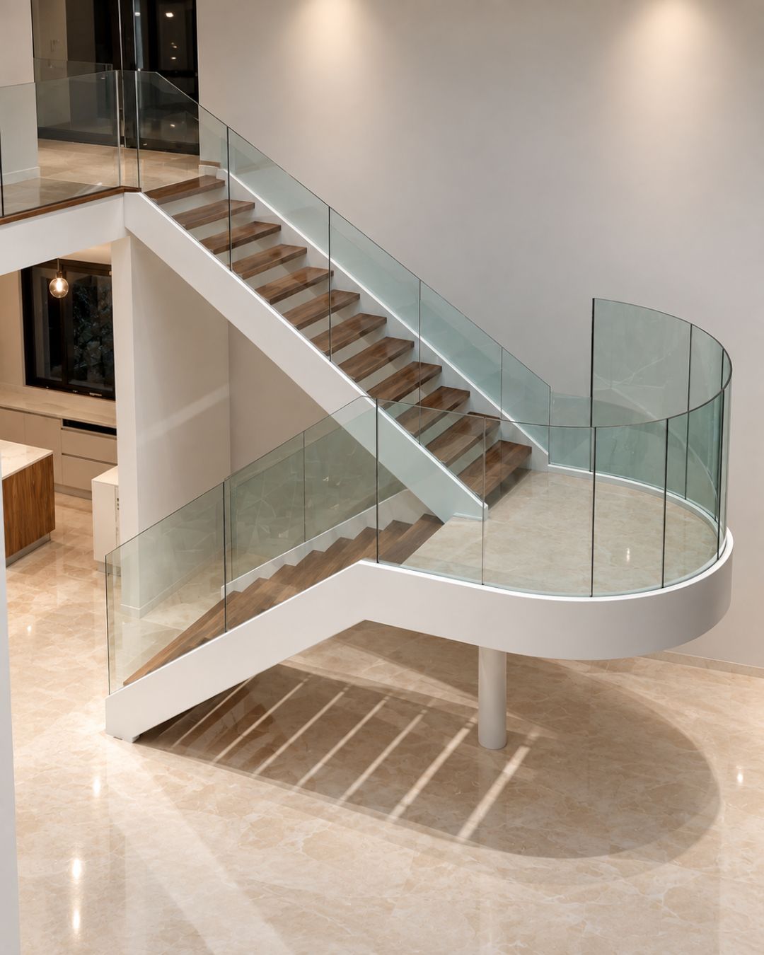Staircase with a curved landing