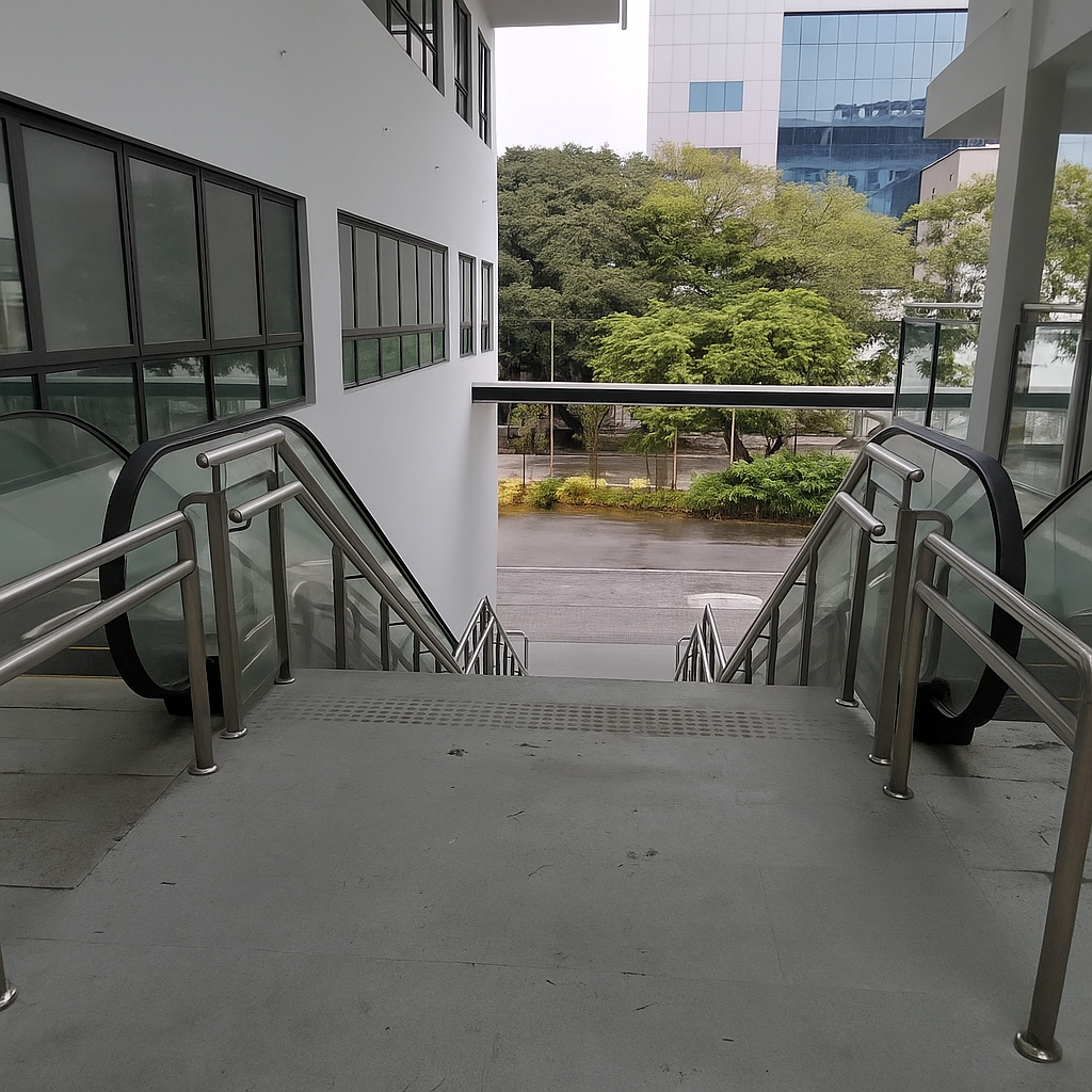 Stainless steel handrails and glass